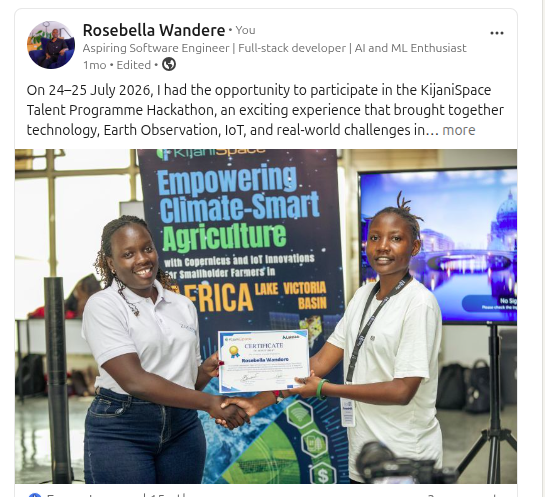 LinkedIn post about the KijaniSpace Talent Programme Hackathon