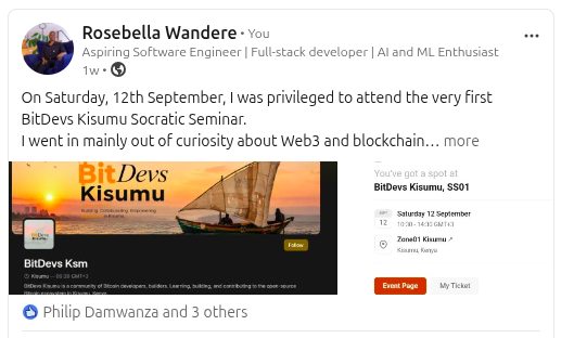 LinkedIn post about the BitDevs Kisumu Socratic Seminar